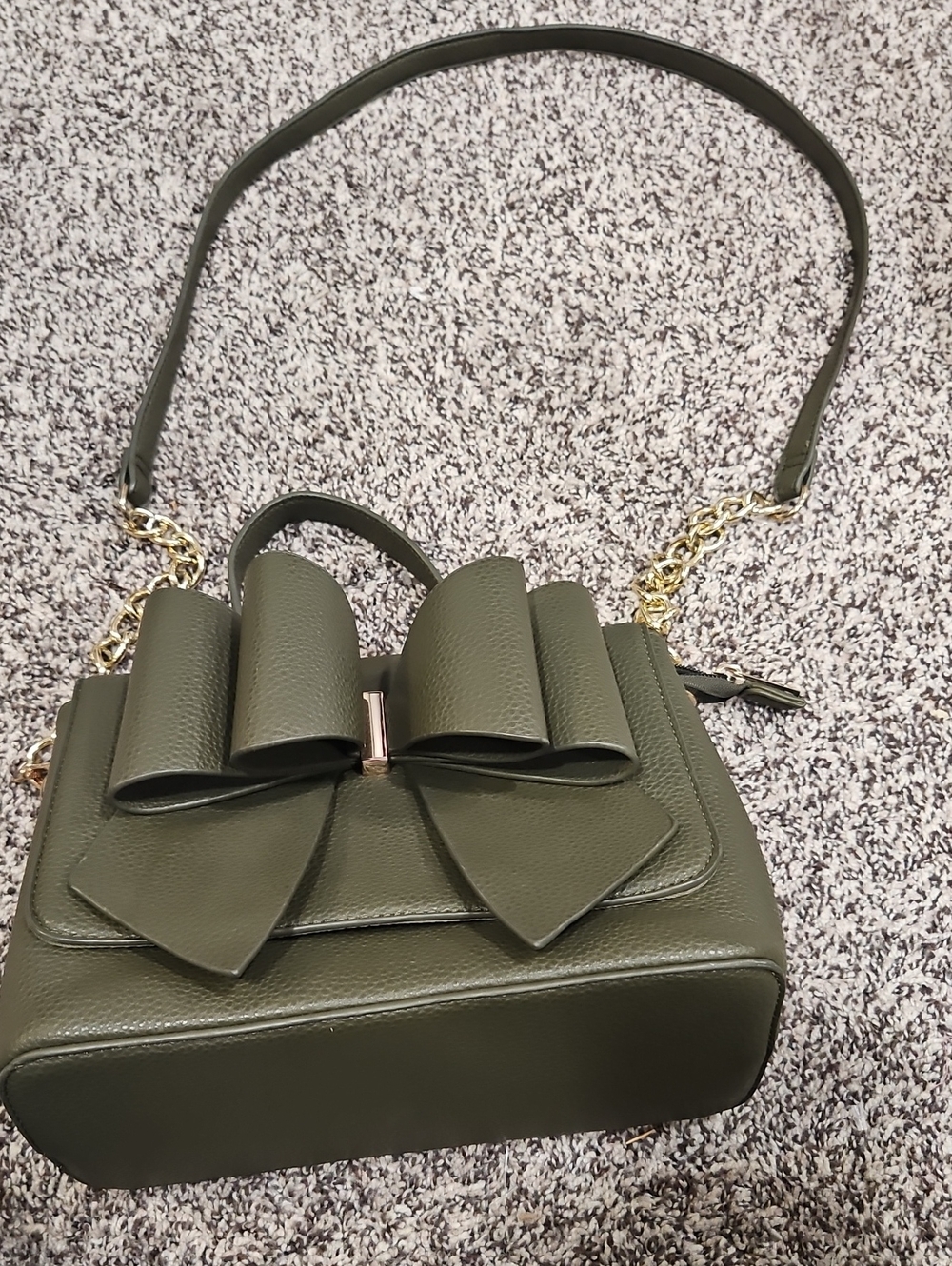 Olive Bow-Front Crossbody Bag with Gold Chain Accent